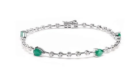 Pulseira de esmeraldas em gota com diamantes
